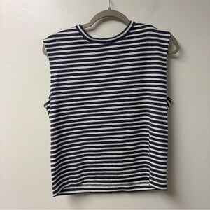 Madewell Structured Shoulder Pad Muscle Tee Size Blue White‎ Small